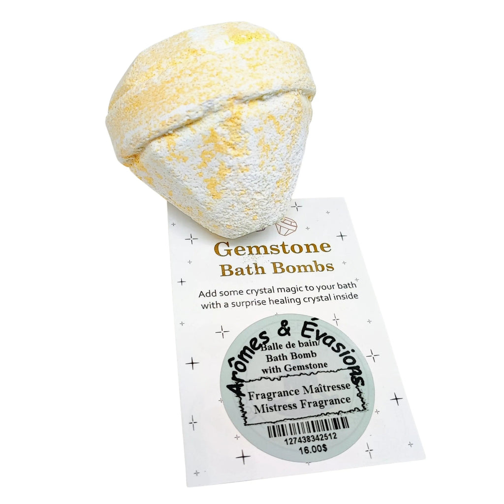 Bath Bomb -Gemstone -White & Gold -Mistress Fragrance -Gemstone Bath Bomb -Aromes Evasions 