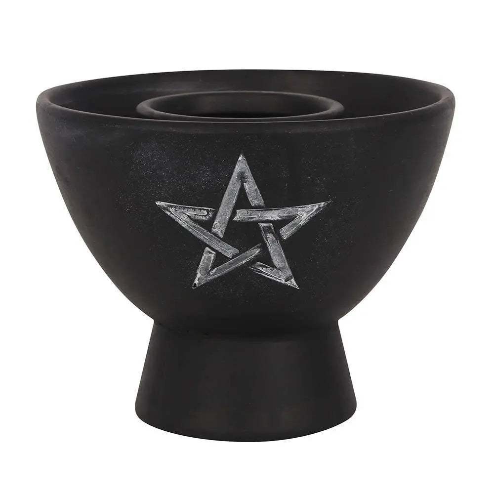 Black Pentagram Terracotta Smudge Bowl - -Aromes Evasions 