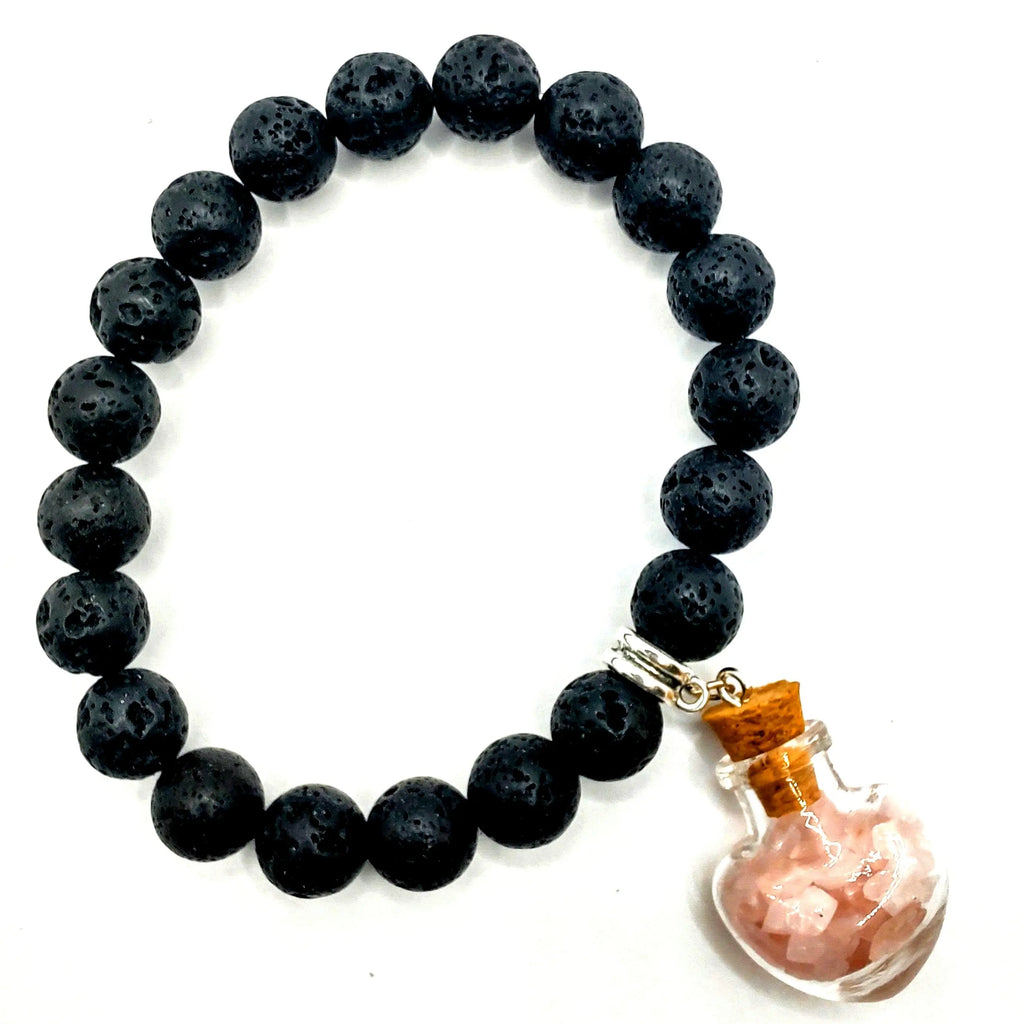 Bracelet -Lava Rock -Glass Bottle -Heart Shape -Rose Quartz -Gemstones -8mm