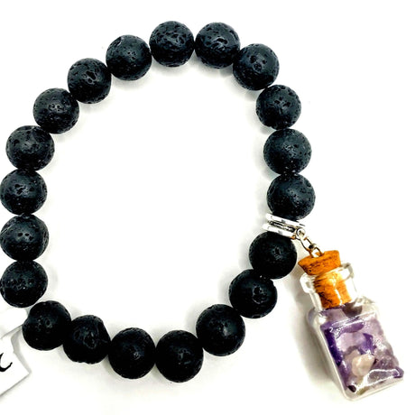 Bracelet -Lava Rock -Glass Bottle -Square -Amethyst -8mm
