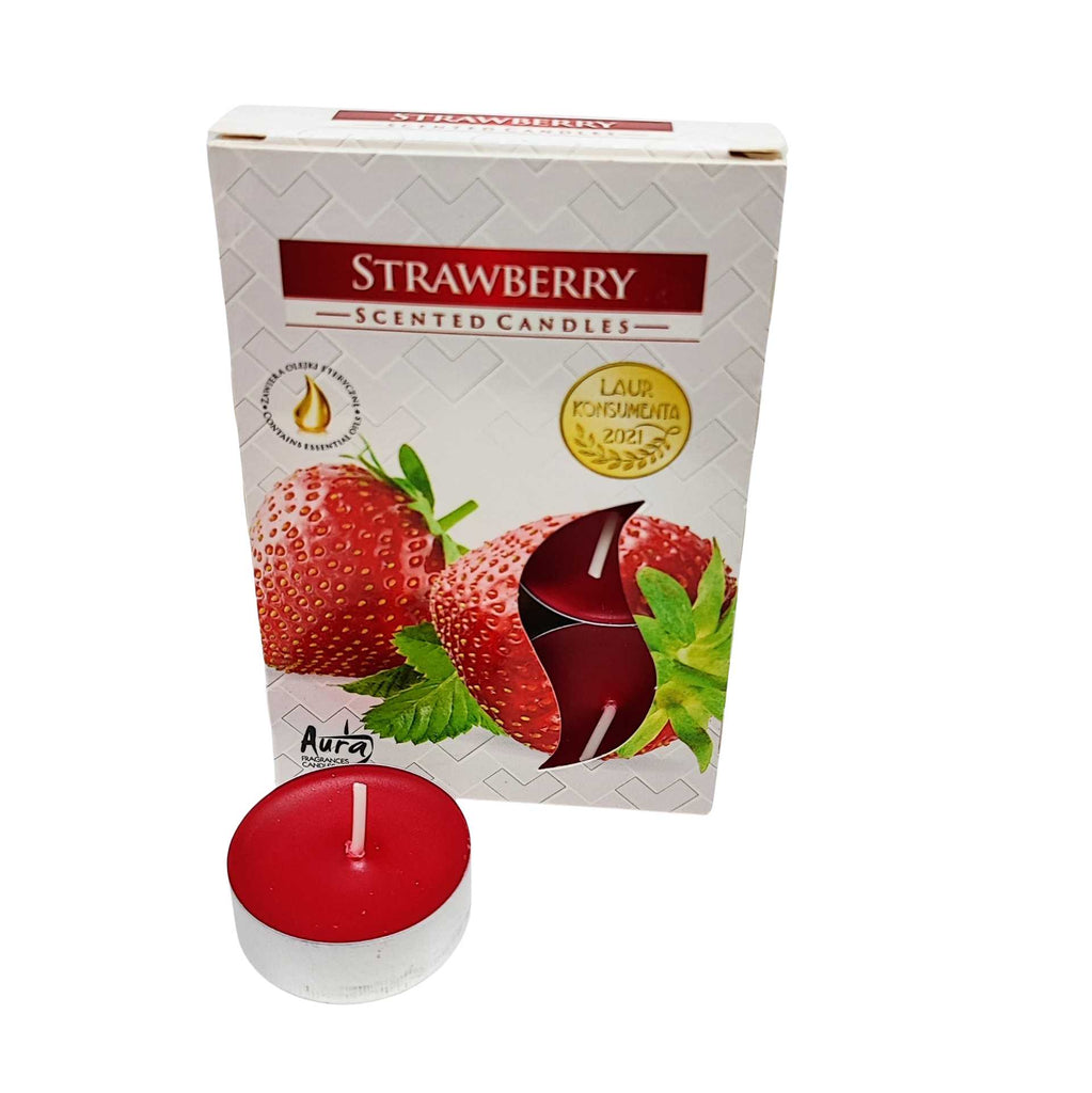 Candle -Scented Tealights -Set of 6 -Strawberry -Scented Tealights -Aromes Evasions 