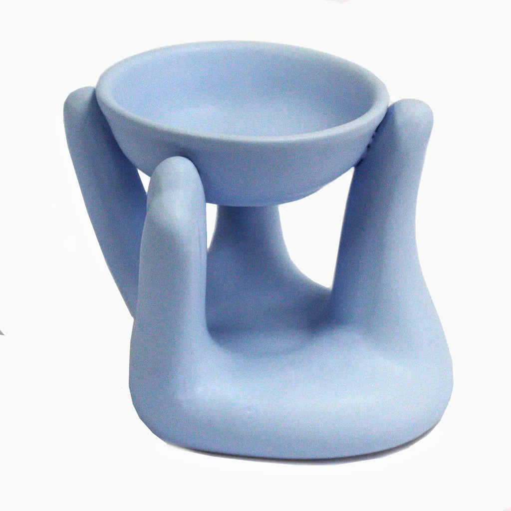 Aroma Diffuser -Oil & Wax Cube Burner -Ceramic -Open Hands -Blue