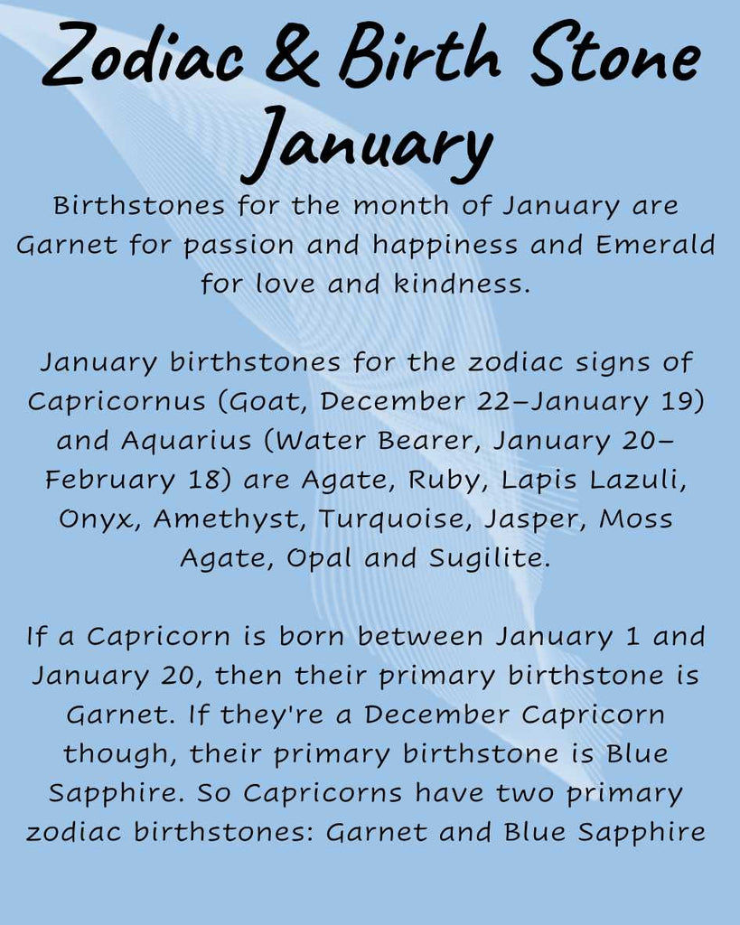 Descriptive Cards -Zodiac & Birth Stones -Precious Stones & Crystals -January Capricorn