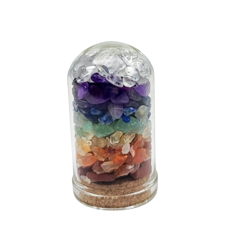 Home Decor -Small Decorative Bell -7 Chakras -Mixed Gemstones Chips -15ml