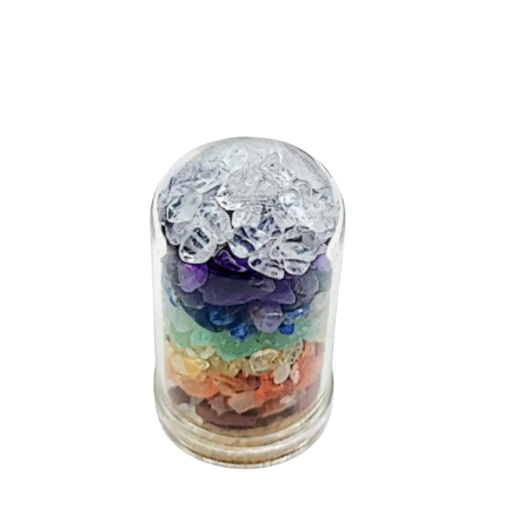 Home Decor -Small Decorative Bell -7 Chakras -Mixed Gemstones Chips -15ml