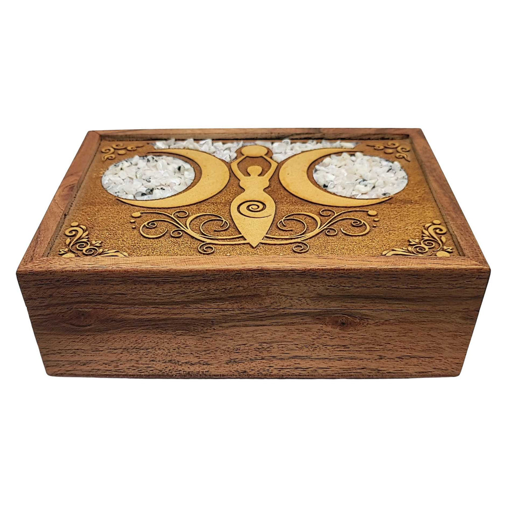Home Decor -Wood Box -Goddess -Moonstone Inlay