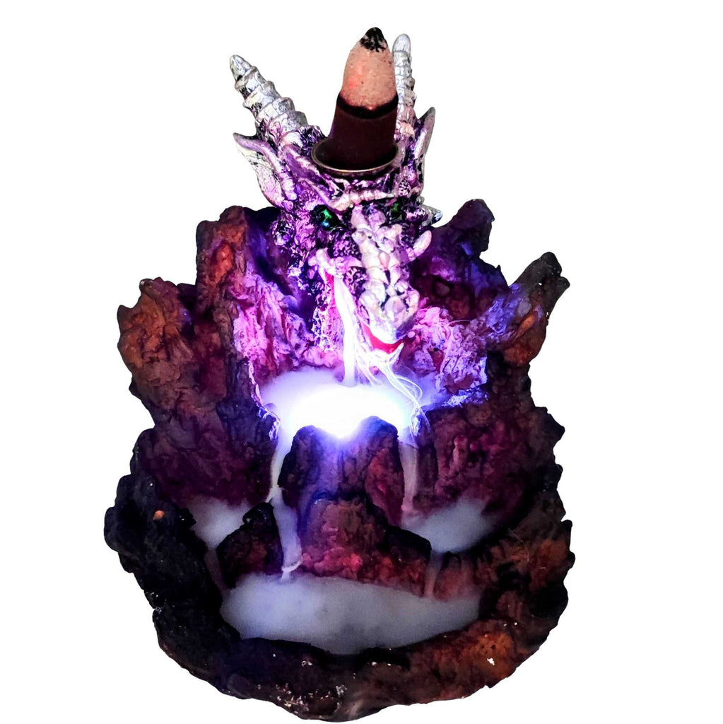 Incense Burner -Backflow -LED -Purple Dragon -4"H