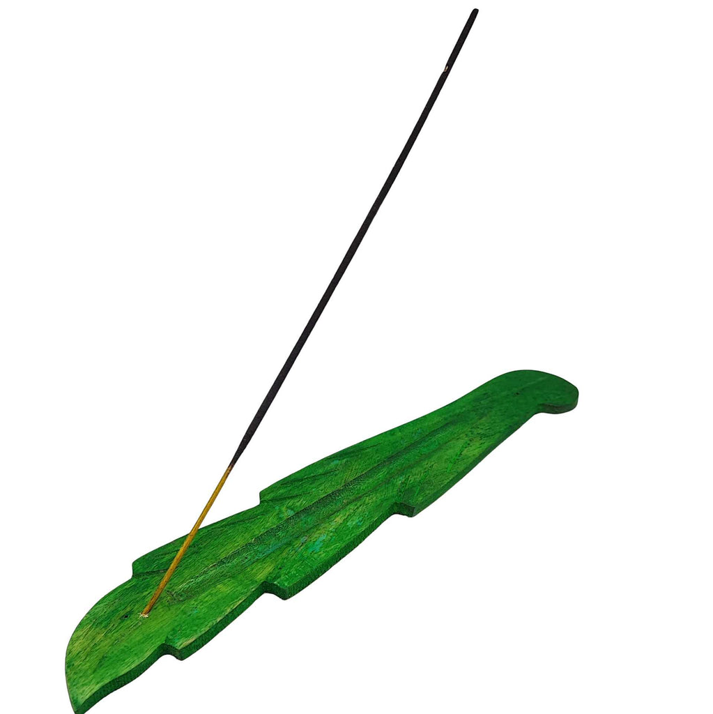 Incense Burner -Stick Holder -Mango Wood -Leaf Coloured -Green -Incense Sticks -Aromes Evasions 
