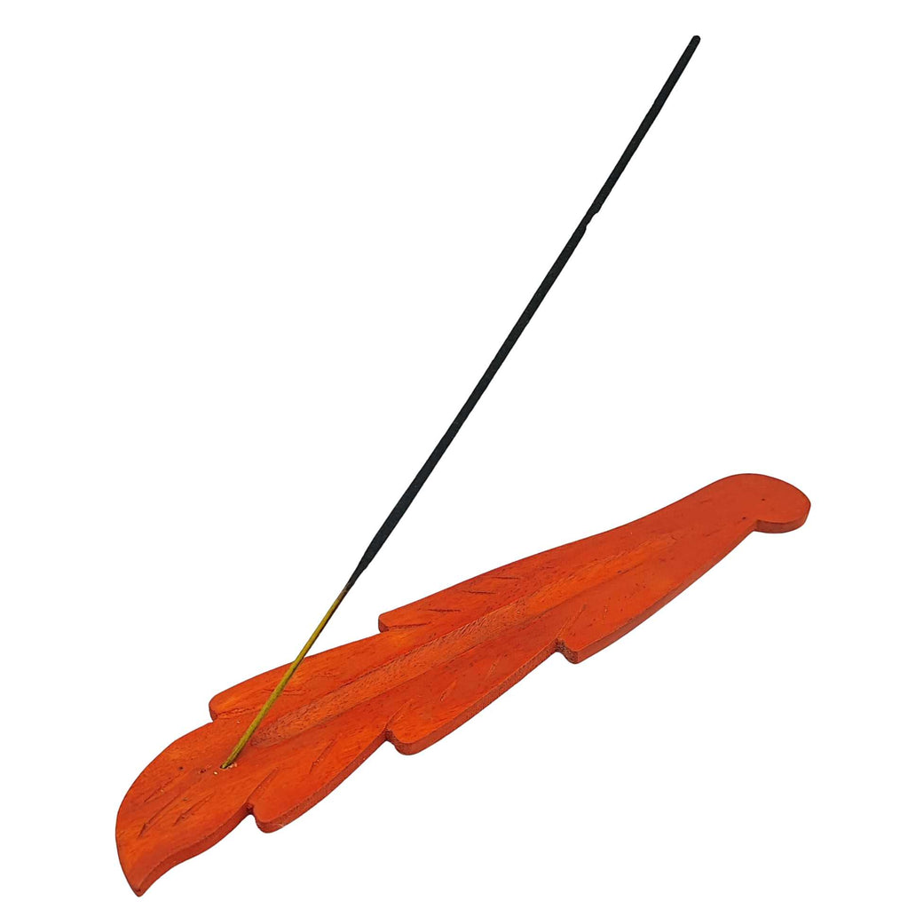 Incense Burner -Stick Holder -Mango Wood -Leaf Coloured -Orange