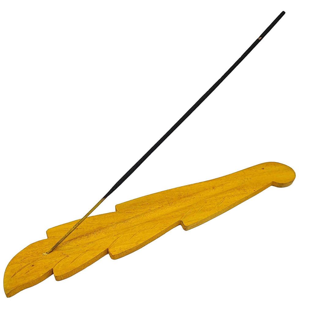 Incense Burner -Stick Holder -Mango Wood -Leaf Coloured -Yellow