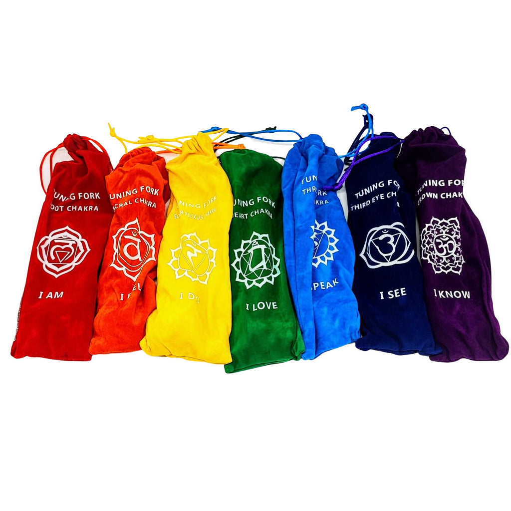 Meditation Accessories -Chakra Tuning Fork -Colored Velvet Bag