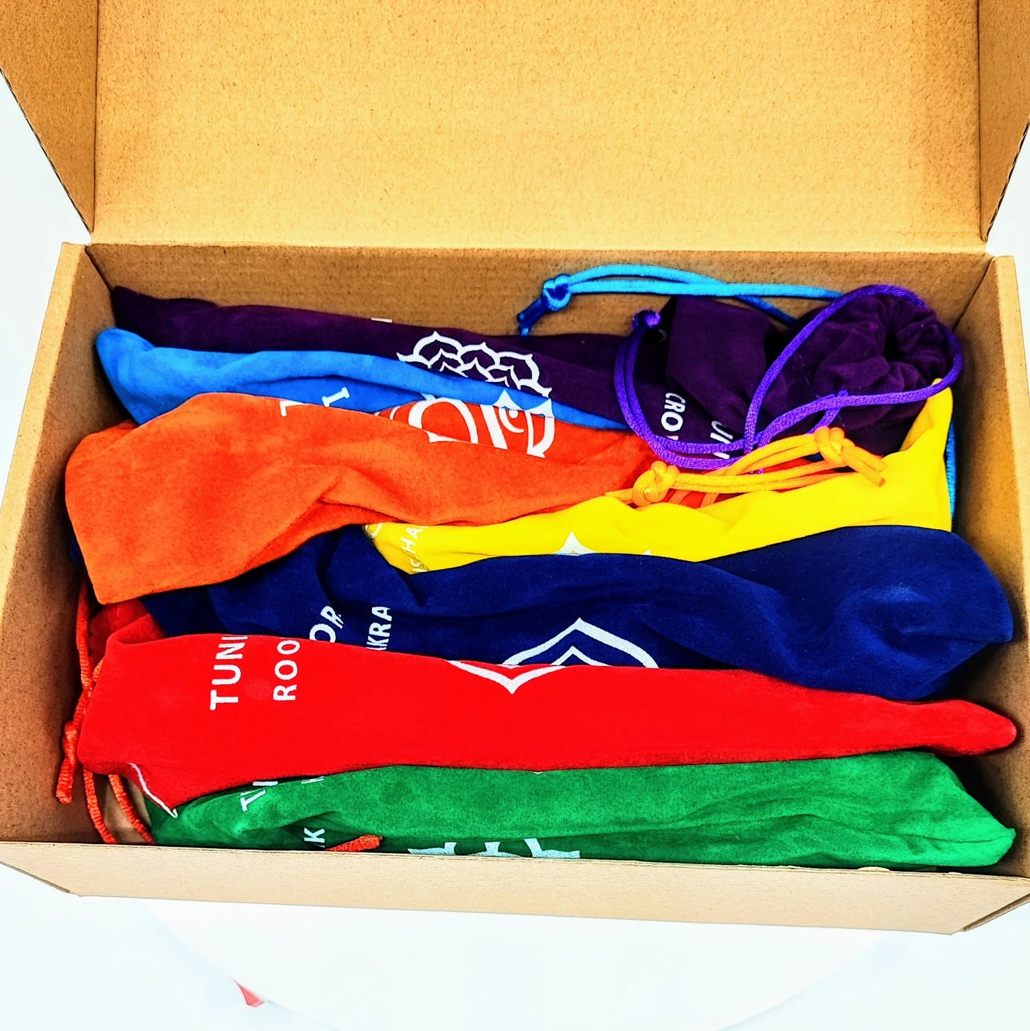 Meditation Accessories -Chakra Tuning Fork -Colored Velvet Bag Complet Kit