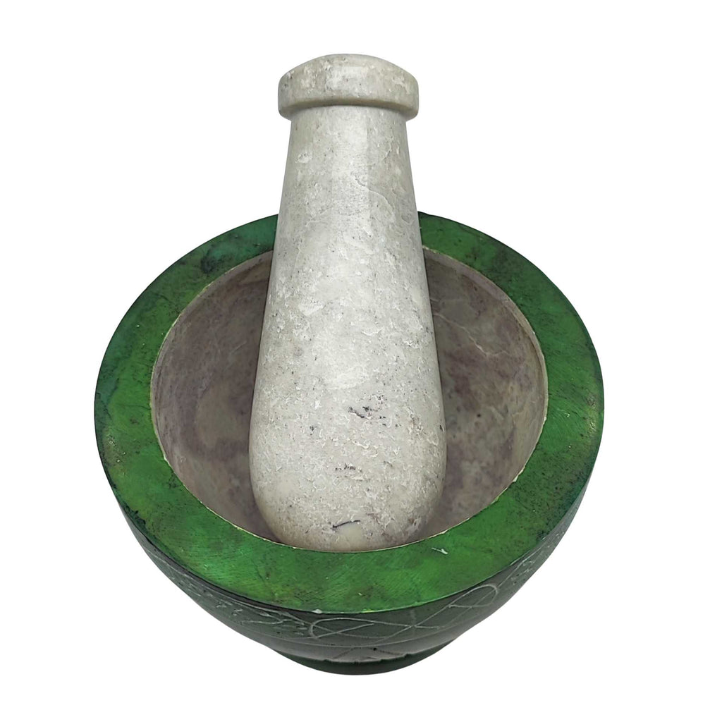 Mortar & Pestle -Soapstone -Triquetra Green -3.5 -3.5'' -Aromes Evasions 