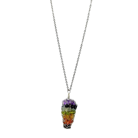 Necklace -7 Chakras -Crystal Chips -Wire Wrapped