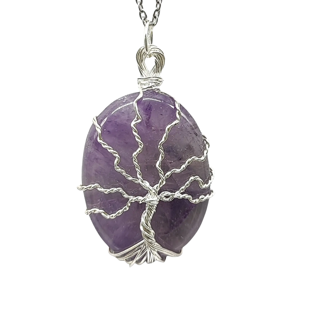 Necklace -Amethyst Palm Stone -Tree of Life -Palm Stone -Aromes Evasions 