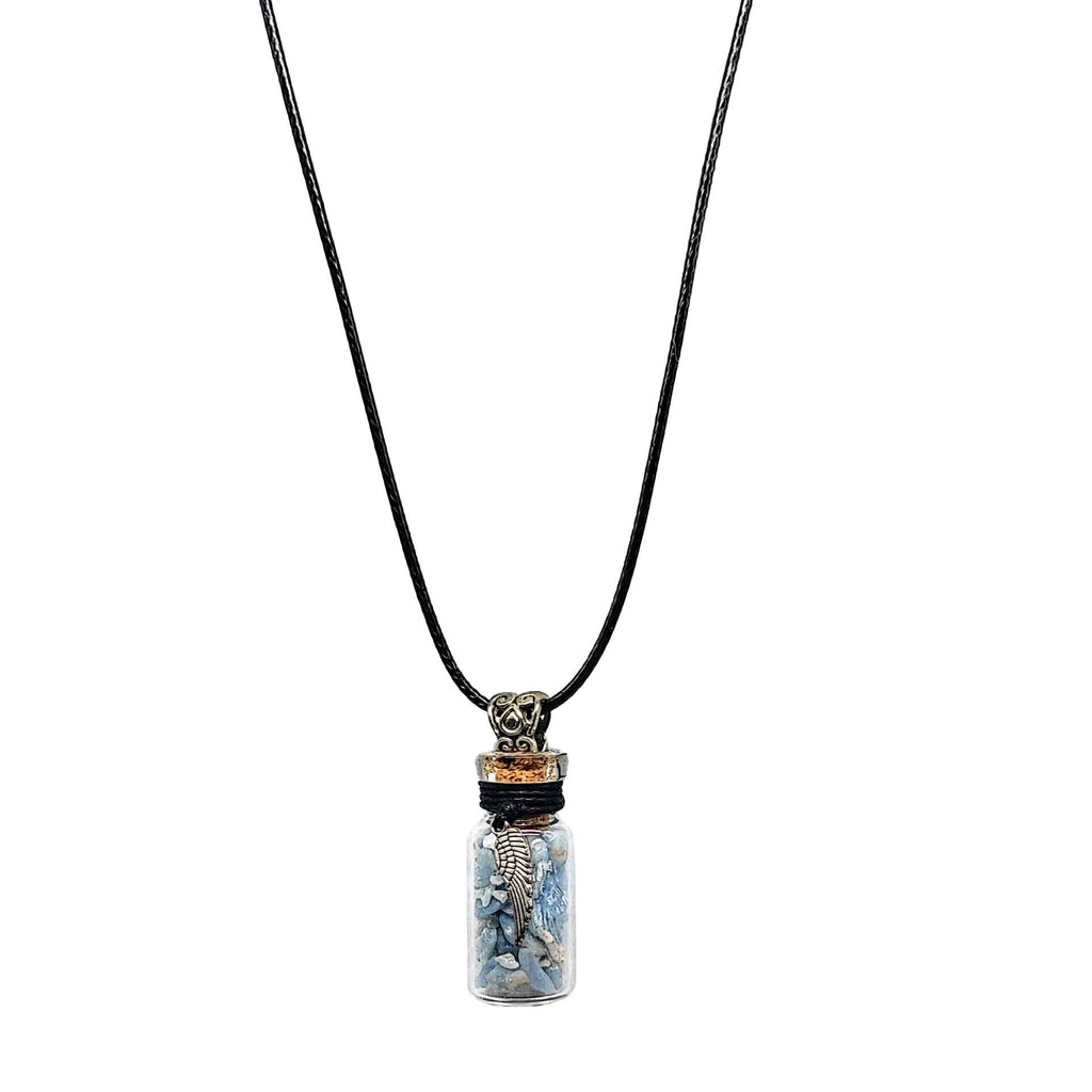 Necklace -Angelite Gemstone with Angel Wings -Bottle
