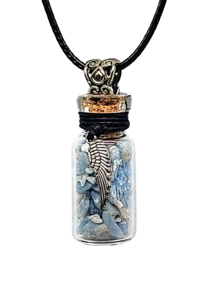 Necklace -Angelite Gemstone with Angel Wings -Bottle