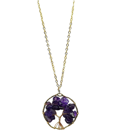 Necklace -Copper Wire Wrap -Tree of Life & Amethyst