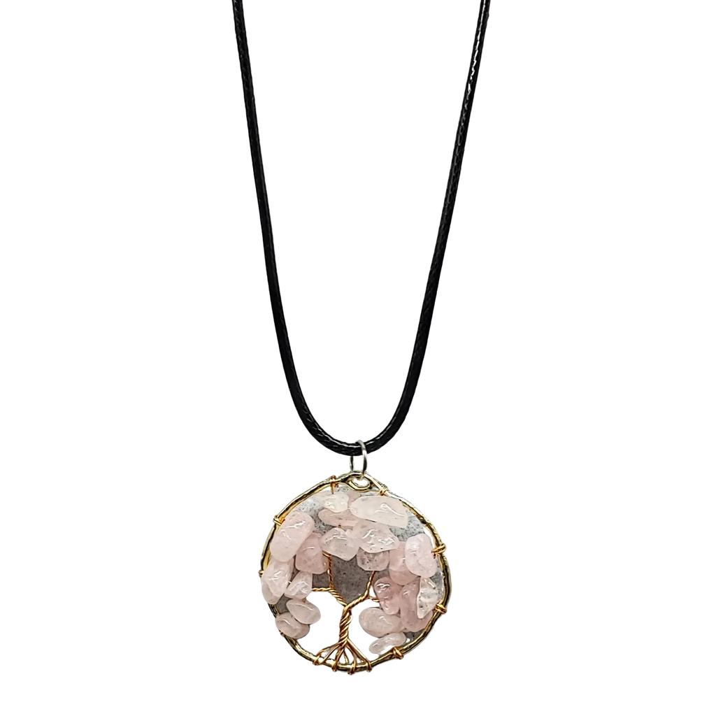 Necklace -Copper Wire Wrap -Tree of Life & Quartz Rose