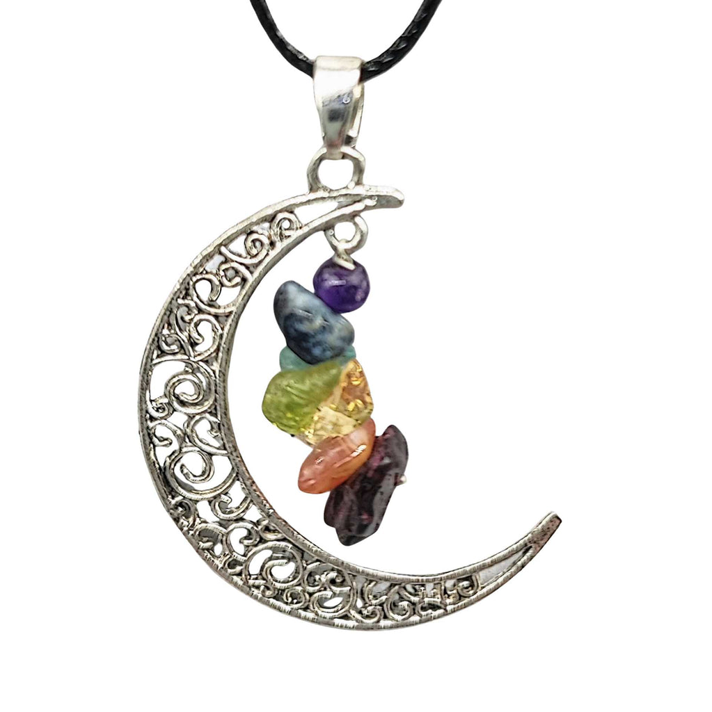 Necklace -Crescent Moon -7 Chakras Stone