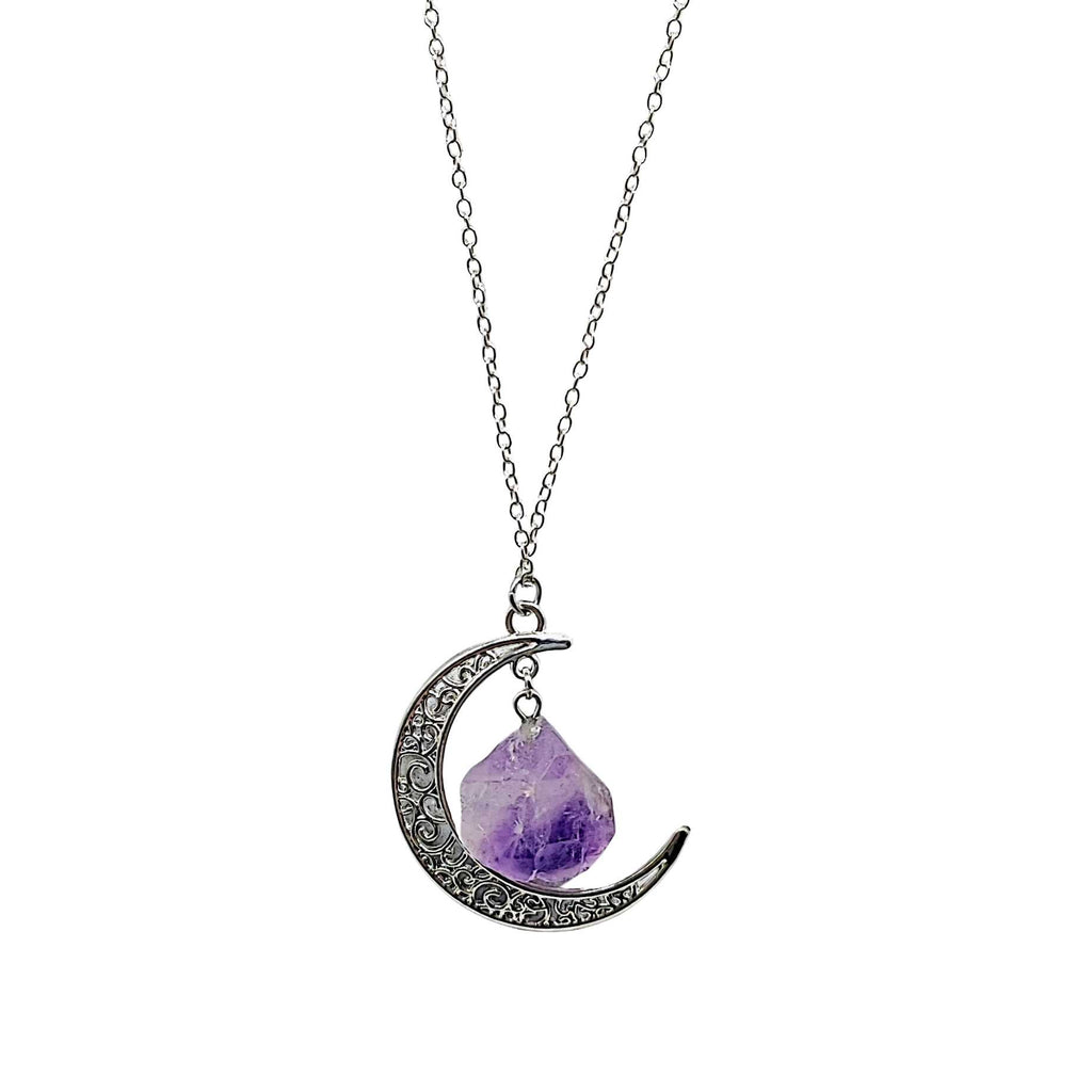 Necklace -Crescent Moon -Amethyst Raw Stone