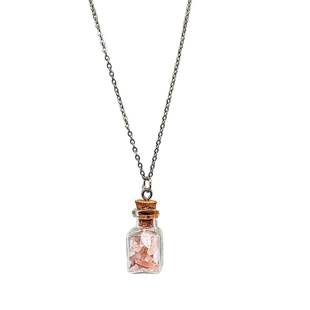 Necklace -Gemstone -Square Glass Bottle
