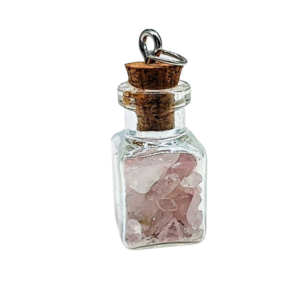Necklace -Gemstone -Square Glass Bottle Rose Quartz