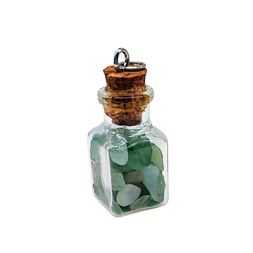 Necklace -Gemstone -Square Glass Bottle Green Aventurine