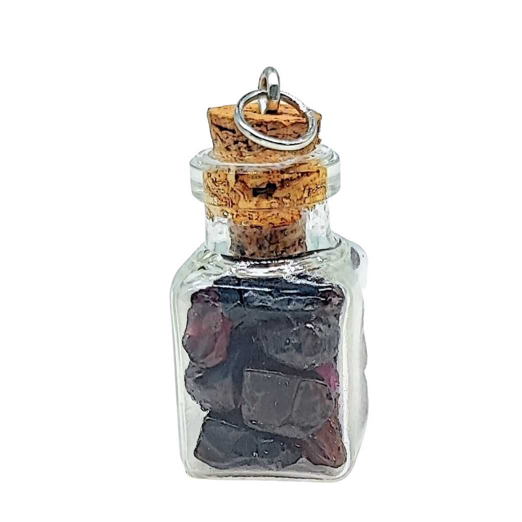 Necklace -Gemstone -Square Glass Bottle Garnet