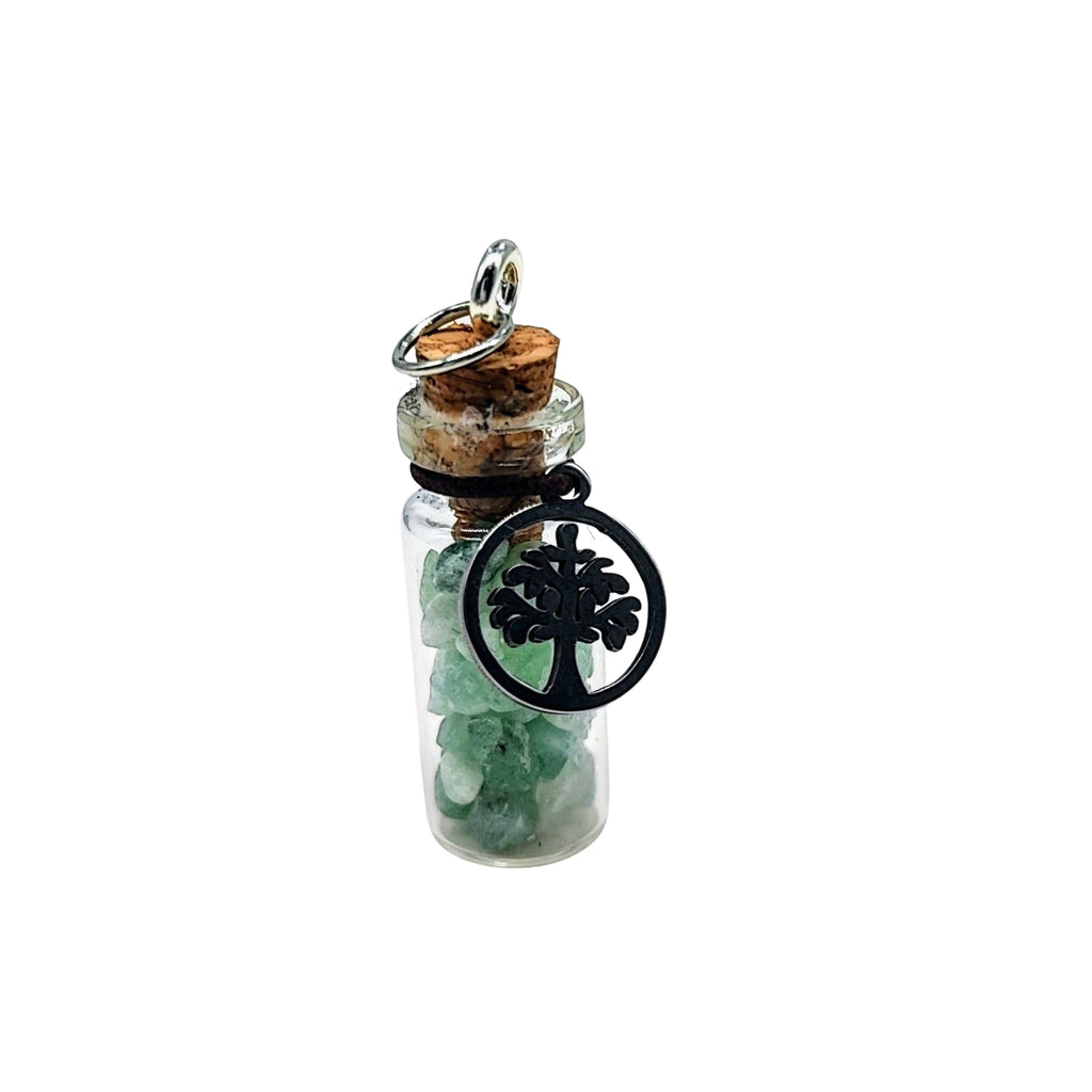 Necklace -Gemstone Chips -Tree of Life -Small Glass Bottle Green Aventurine