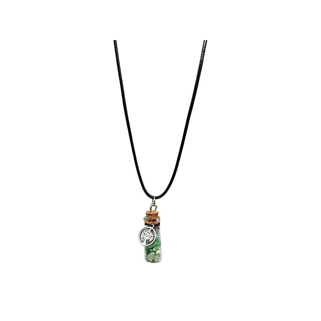 Necklace -Gemstone Chips -Tree of Life -Small Glass Bottle -Bottle -Aromes Evasions 