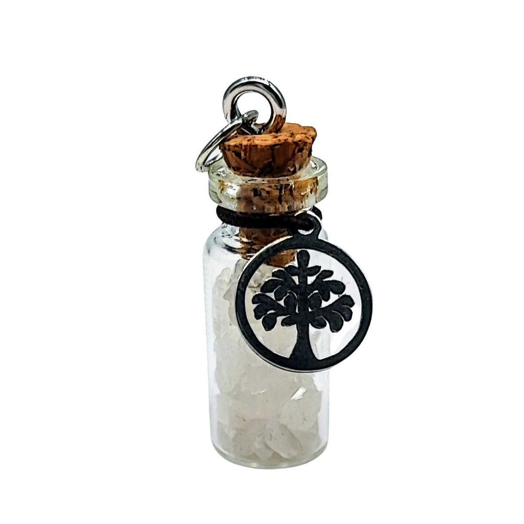 Necklace -Gemstone Chips -Tree of Life -Small Glass Bottle Himalaya White Salt