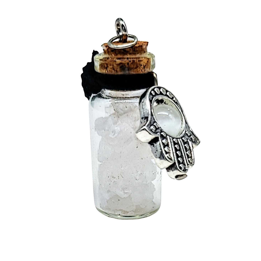 Necklace -Gemstone Chips & Fatima Hand -Large Glass Bottle Himalaya White Salt