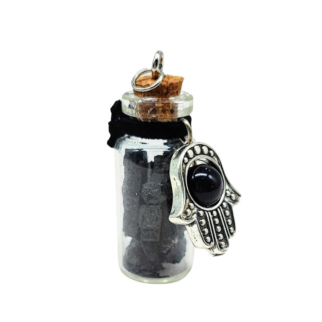 Necklace -Gemstone Chips & Fatima Hand -Large Glass Bottle Tourmaline
