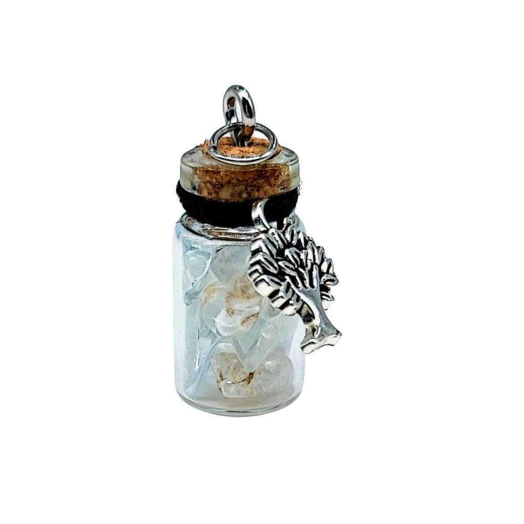 Necklace -Gemstone Chips & Tree of Life -Glass Bottle Topaz Natural