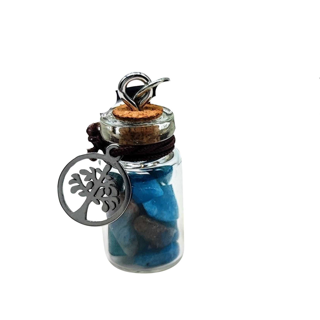 Necklace -Gemstone Chips & Tree of Life -Glass Bottle Apatite