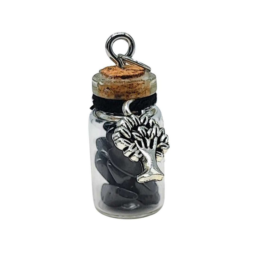 Necklace -Gemstone Chips & Tree of Life -Glass Bottle Shungite Noble