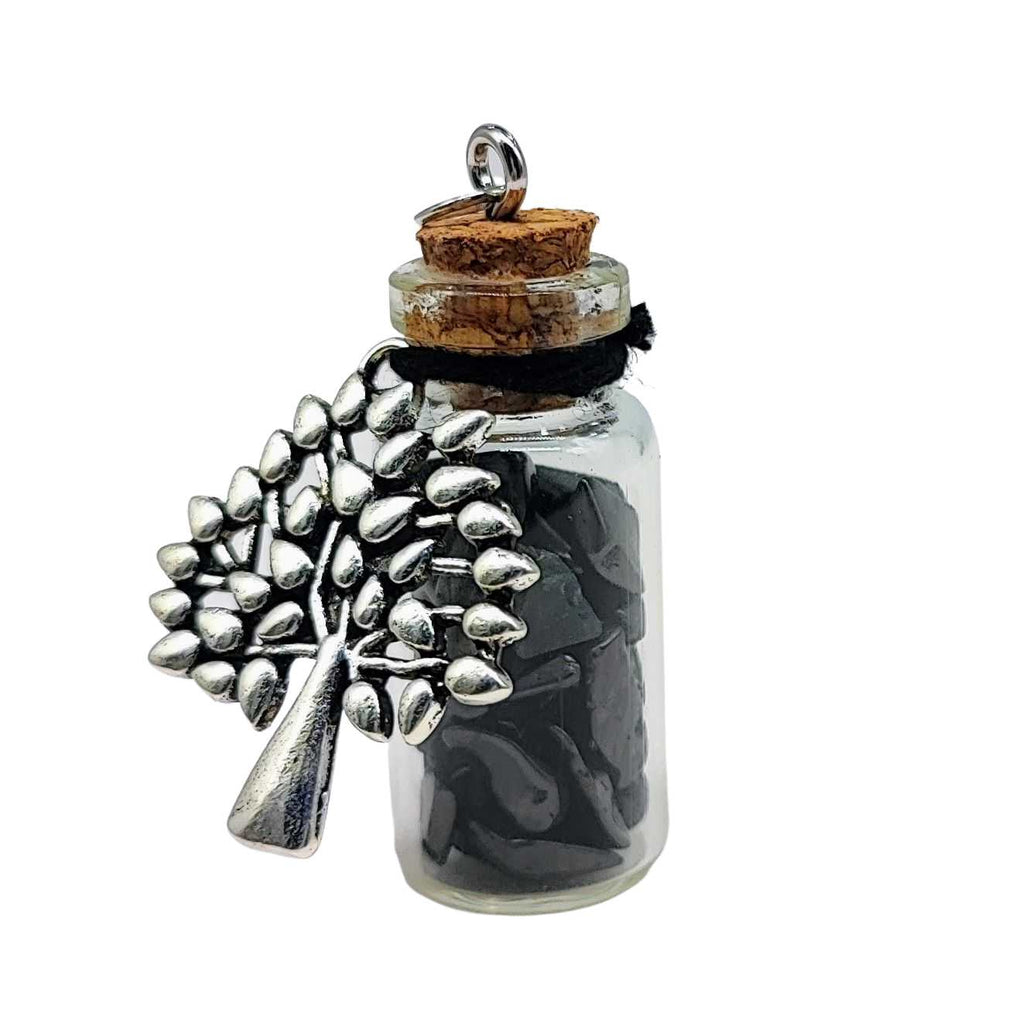 Necklace -Gemstone Chips & Tree of Life -Large Glass Bottle Shungite Noble