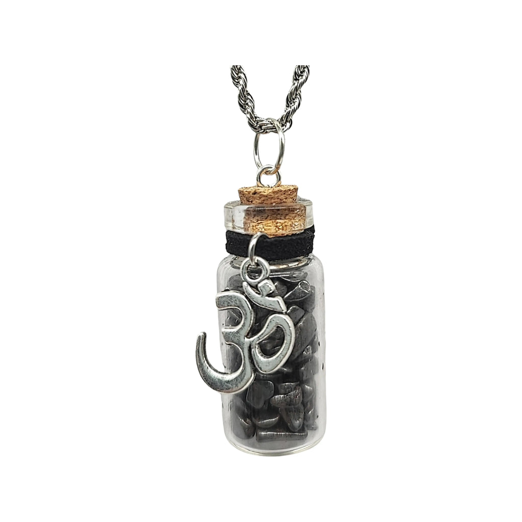 Necklace -Hematite- OM -Large Glass Bottle