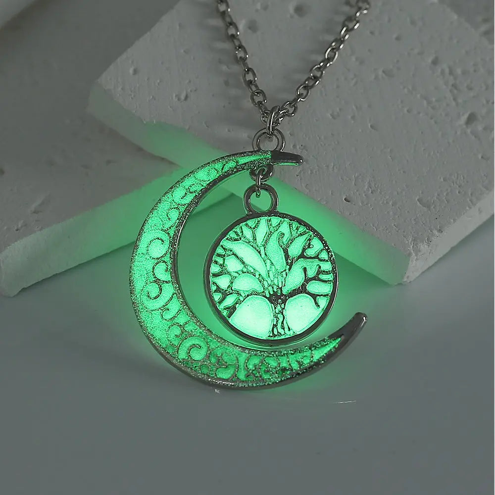 Necklace -Moon & Tree of Life -Glow In The Dark