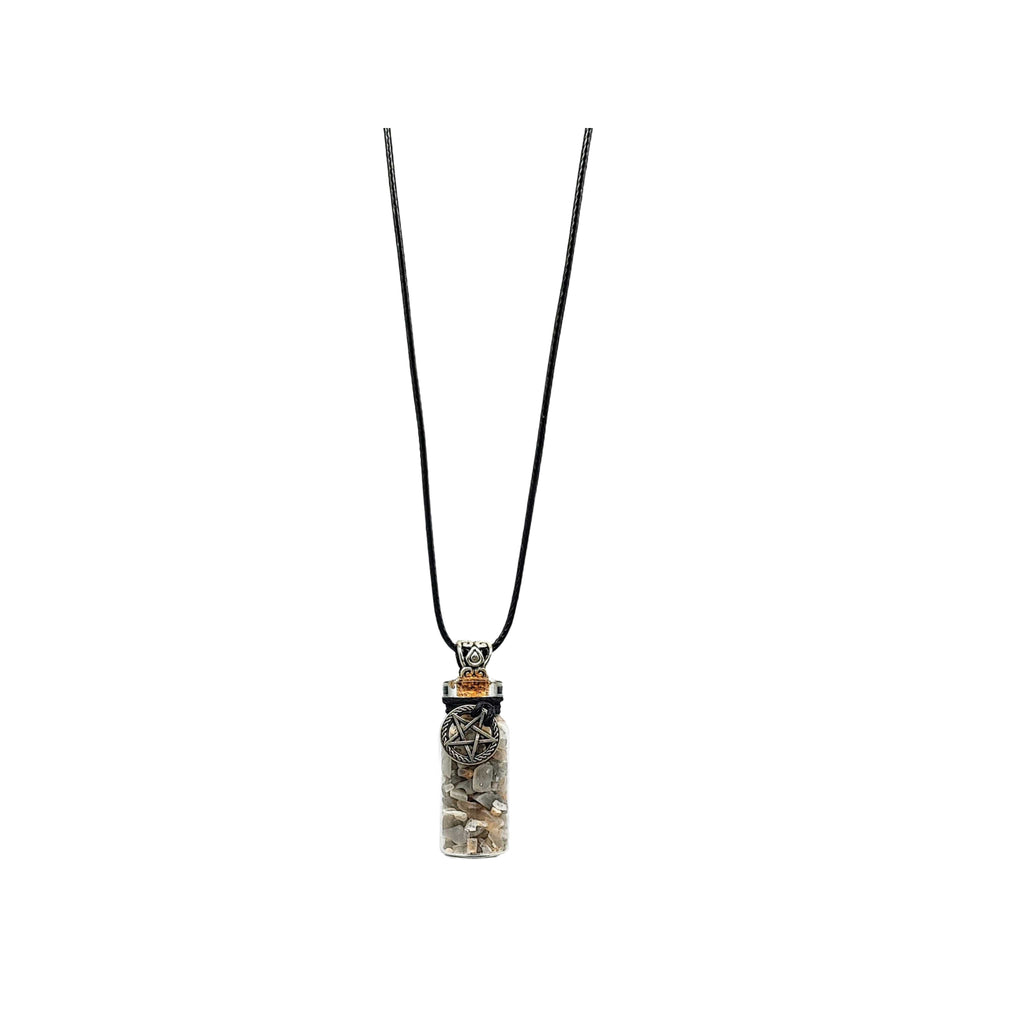 Necklace -Moonstone Black Gemstone with Pentacle -Bottle