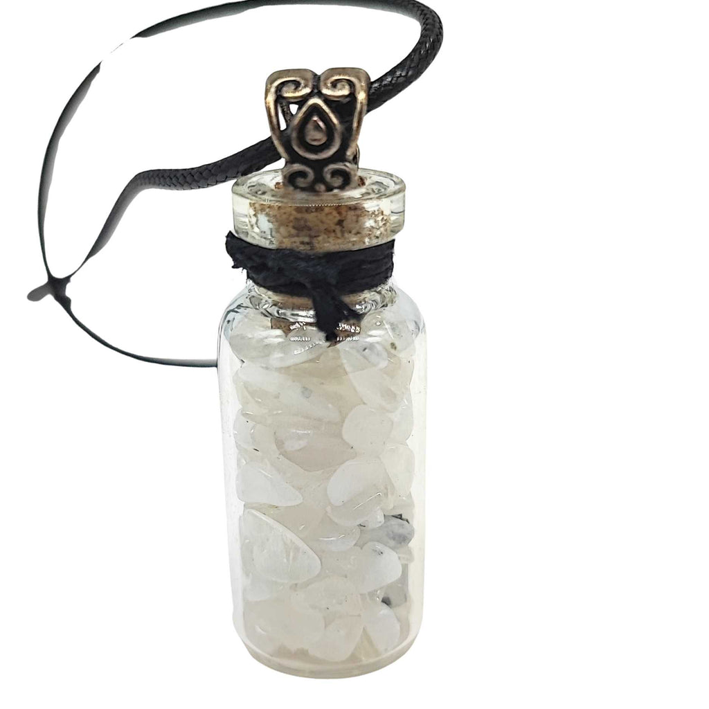 Necklace -Moonstone Rainbow Gemstone with Goddess -Bottle