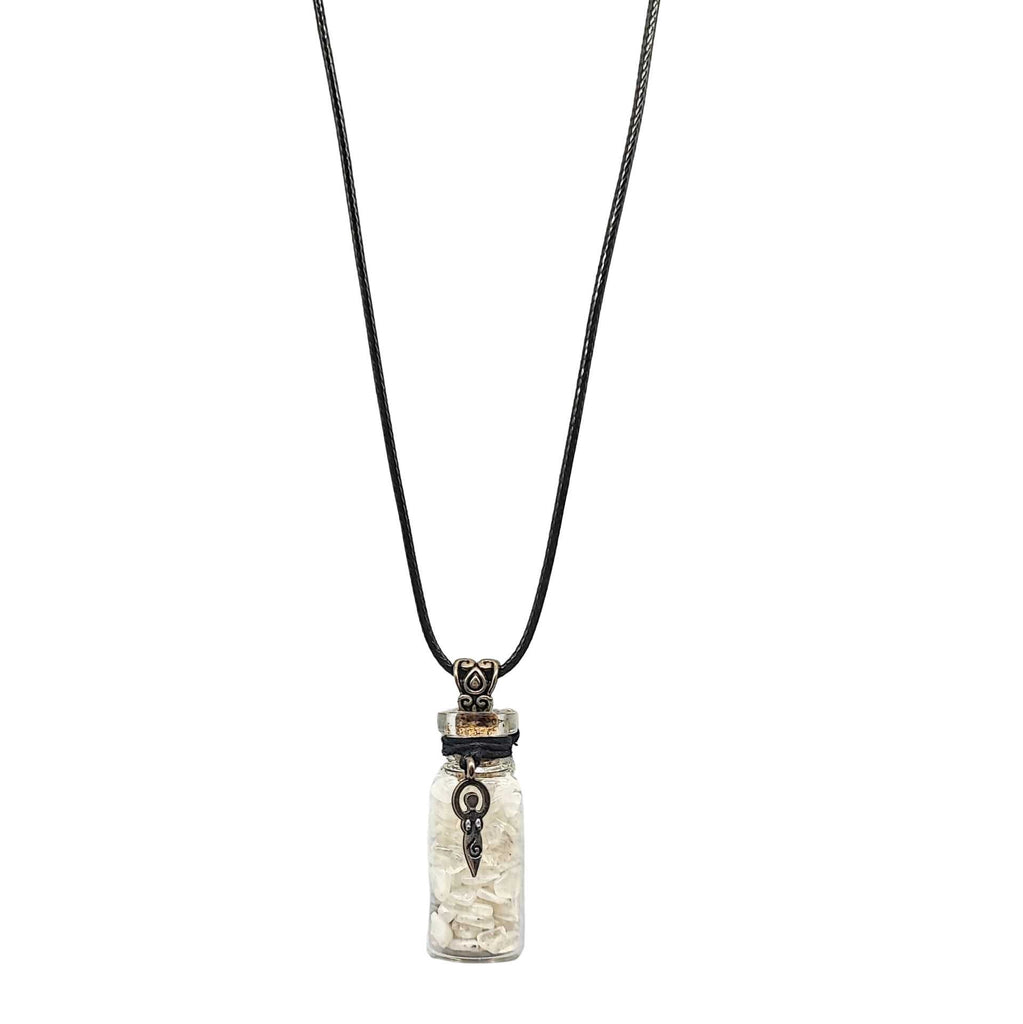 Necklace -Moonstone Rainbow Gemstone with Goddess -Bottle