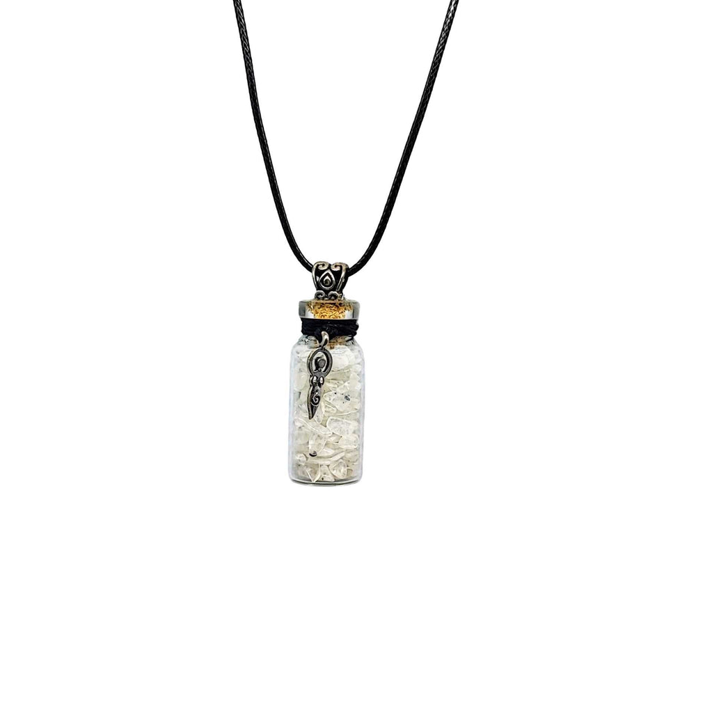 Necklace -Moonstone Rainbow Gemstone with Goddess -Bottle