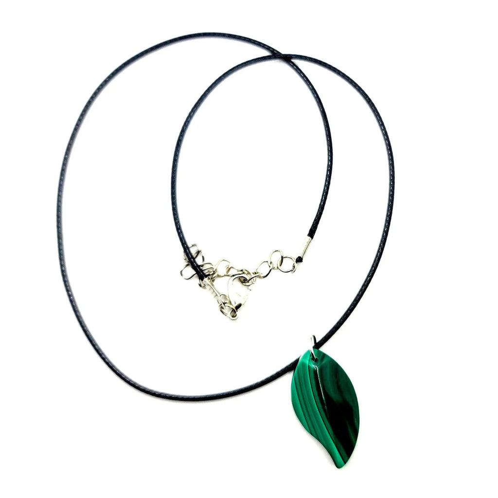 Necklace -Natural Malachite Grade A -Leaf