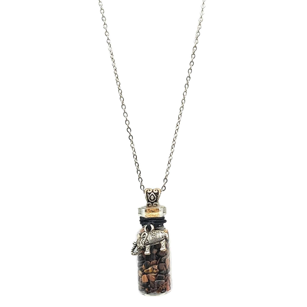Necklace -Tiger Eye Gemstone with Elephant -Bottle -Bottle -Aromes Evasions 