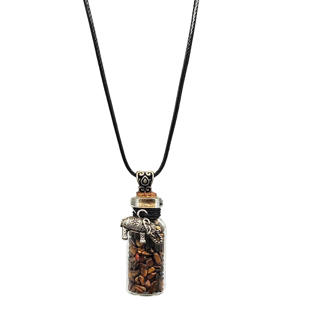 Necklace -Tiger Eye Gemstone with Elephant -Bottle