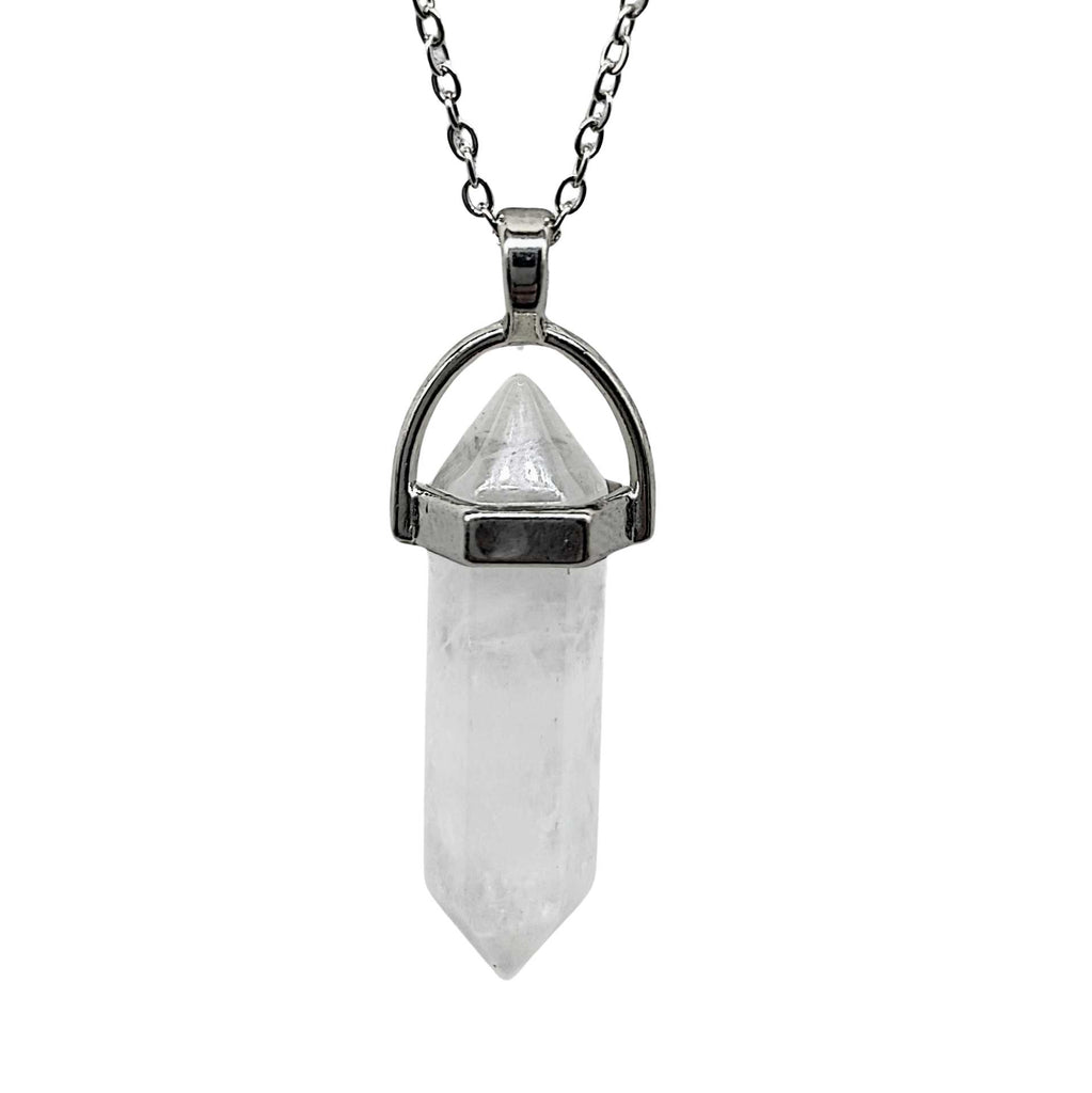 Necklace -White Cristal Quartz -Point Pendant -Cristal Clear Quartz -Aromes Evasions 