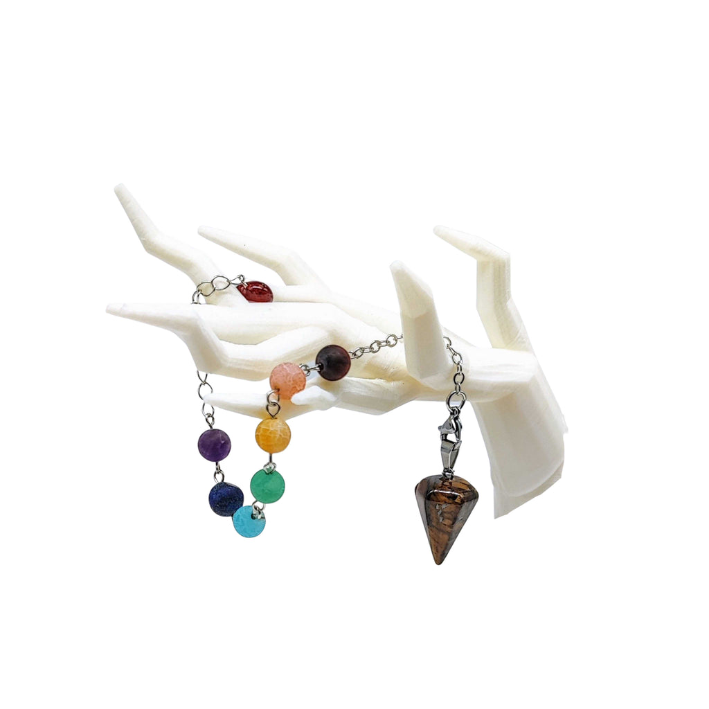 Pendulum -Small Cone -Tiger Eye & 7 Chakras Beads -Pendulum -Aromes Evasions 