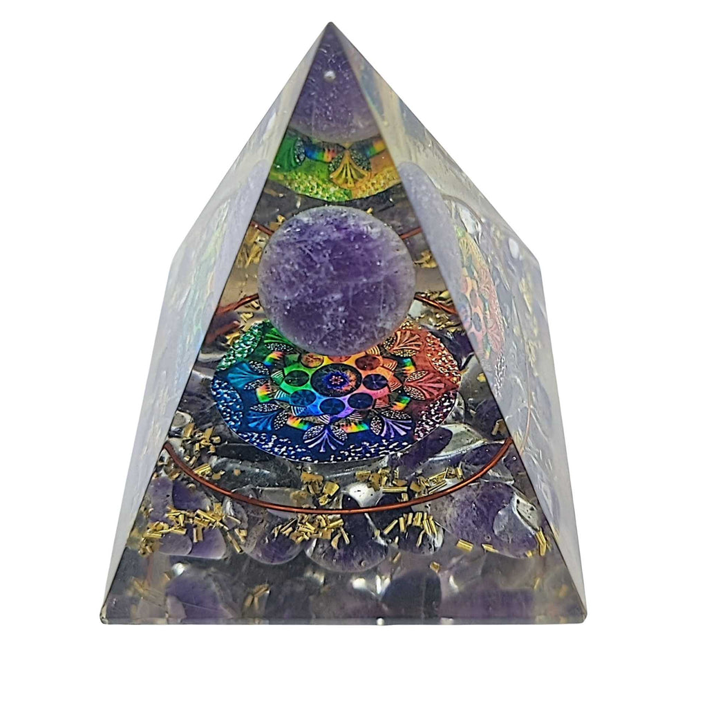 Pyramid -Orgonite -Amethyst Gemstones -Amethyst Sphere -Pyramid -Aromes Evasions 